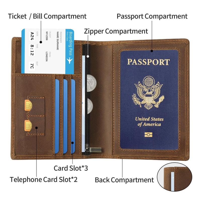 Leather Passport Cover for Men Women, RFID Passport Wallet Case Travel Passport Holder for Family