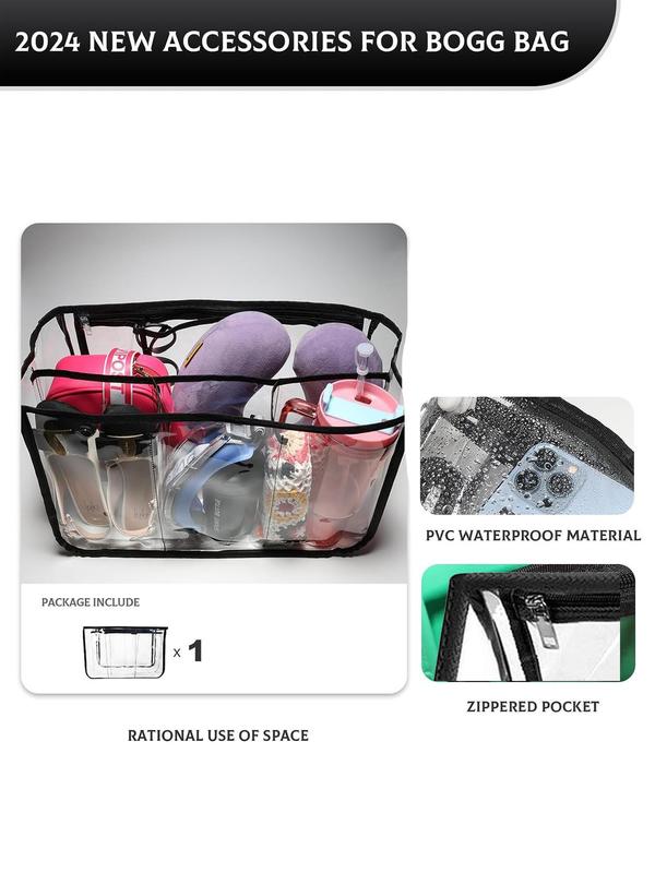 2024 Clear Beach Bag Organizer for Summer, Original Accessories for Xl Bogg Bag, Transparent Divided Storage Bag with Zipper, Bag Insert for Women & Girls, Back To School Bag Accessories