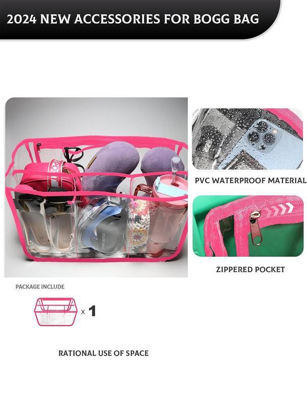 2024 Clear Beach Bag Organizer for Summer, Original Accessories for Xl Bogg Bag, Transparent Divided Storage Bag with Zipper, Bag Insert for Women & Girls, Back To School Bag Accessories