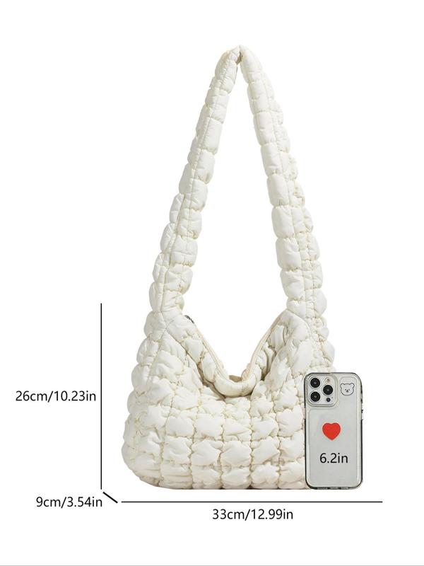 Women's Solid Color Quilted Puffer Crossbody Bag, Fashionable Large Capacity Shoulder Bag for Daily Used, Casual Trendy Versatile High-quality Daily Commuting Bag