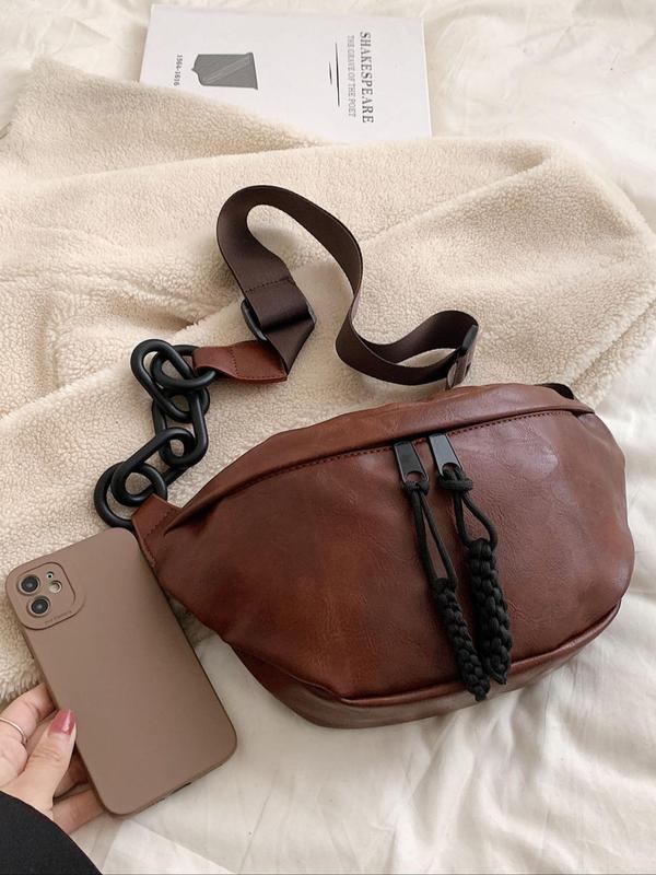 Fashion Solid Color Fanny Pack,Casual Pu Leather Zipper Shoulder Bag with Wide Shoulder Strap, Casual Trendy Versatile High-quality Daily Commuting Bag Chest Bag