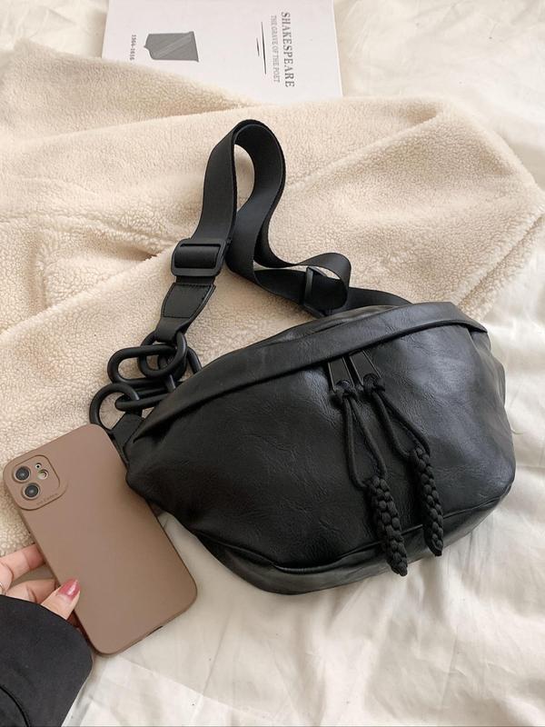 Fashion Solid Color Fanny Pack,Casual Pu Leather Zipper Shoulder Bag with Wide Shoulder Strap, Casual Trendy Versatile High-quality Daily Commuting Bag Chest Bag