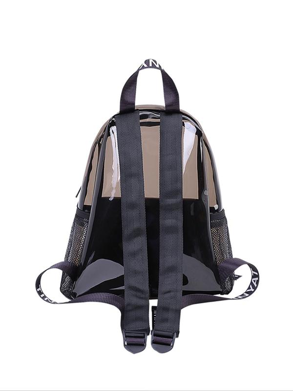 Women's Sporty Transparent Backpack with Color Block Keychain, Casual Trendy Clear Backpack for Summer, Fashionable Backpack for Gym, Travel, Beach, School