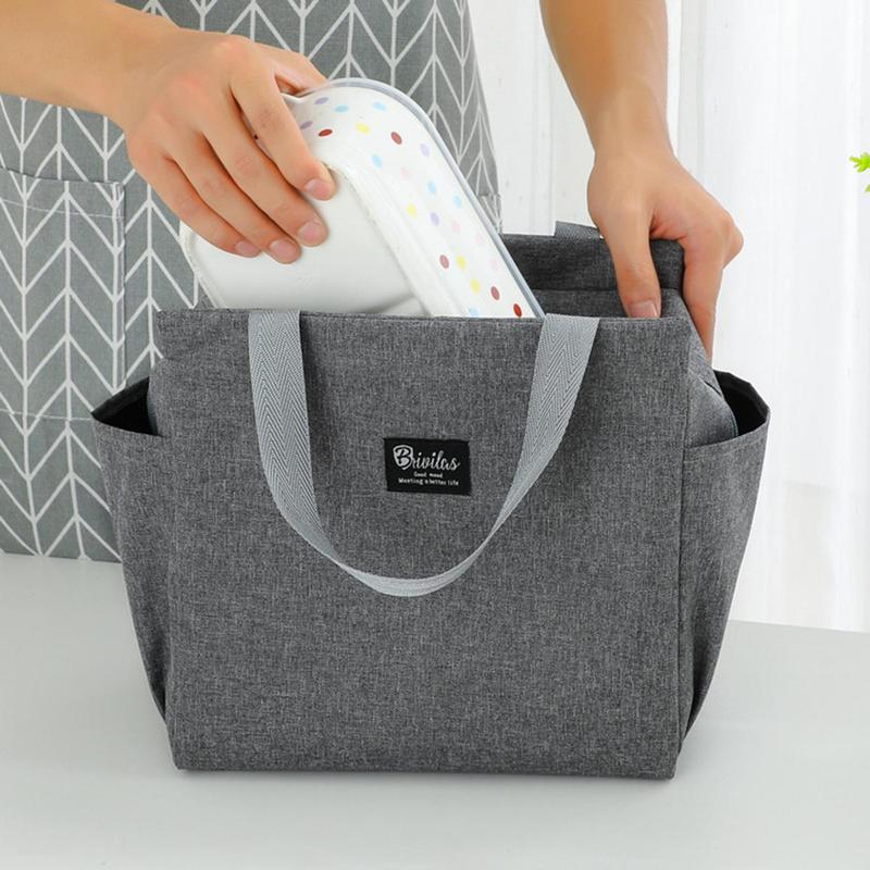 Bento Bag, 1 Count Double Pocket Insulated Lunch Bag, Lunch Box Bag with Handle, Kitchen Gadgets, Household Kitchen Accessories