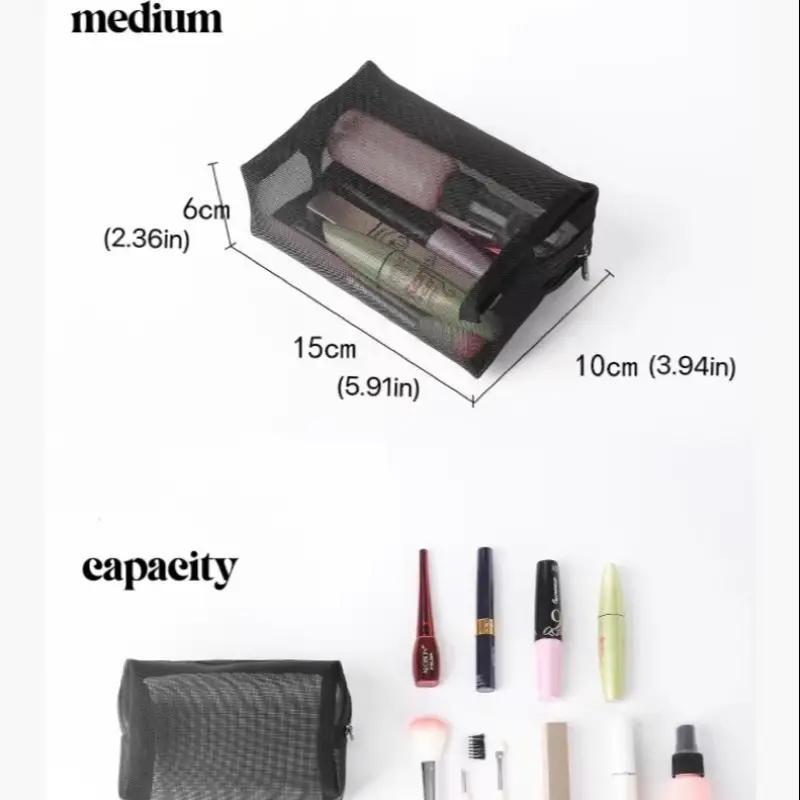 Mesh Cosmetic Bag, 3pcs set Portable Travel Toiletry Bag, Zipper Storage Bag For Outdoor & Travel