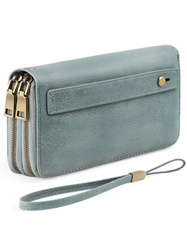 Women's Elegant Plain Color Zipper Wristlet Wallet, Casual Versatile PU Leather RFID Clutch Wallet, Fashionable All-match Card Holder for Daily Life