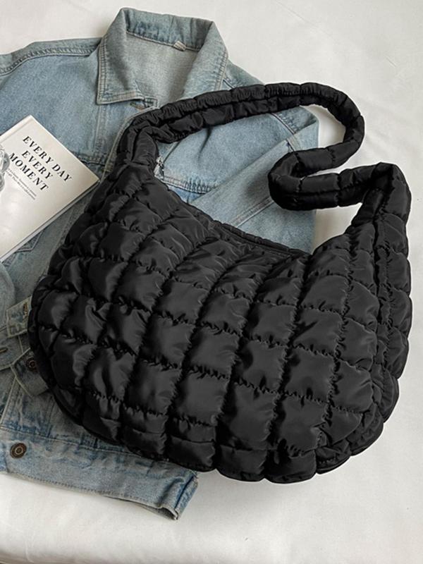 Women's Solid Color Quilted Tote Bag, Large Capacity Shoulder Bag for Daily Commute, Casual Trendy Versatile High-quality Daily Commuting Bag