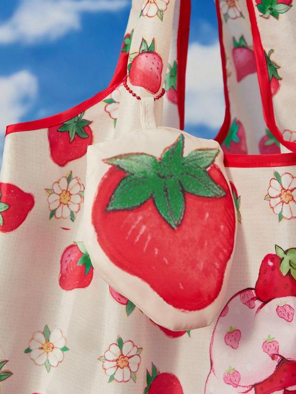 Strawberry Shortcake Cute Strawberry Print RPET Foldable Reusable Shopping Bag – Trendy & Eco-Friendly Tote for Strawberry Lovers