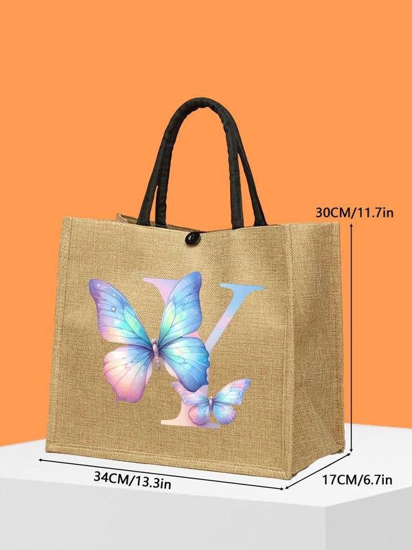 Butterfly & Letter Pattern Tote Bag Set, Large Capacity Shoulder Bag & Pouch Set, Casual Trendy Versatile High-quality Daily Commuting Bag Set