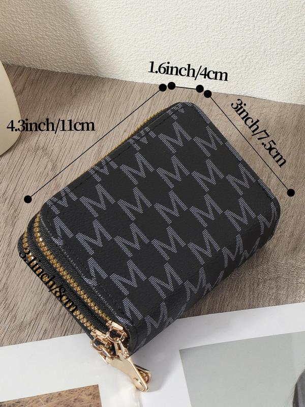 Women's Elegant Letter Pattern Zipper Short Wallet, 1 Count Trendy PU Leather Card Holder, Fashionable Card Holder for Daily Use for Women & Girls