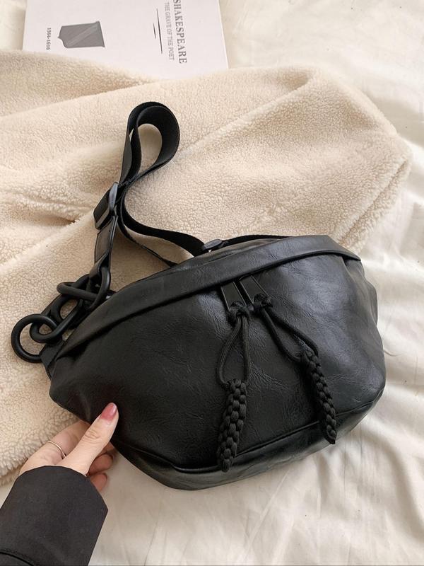 Fashion Solid Color Fanny Pack,Casual Pu Leather Zipper Shoulder Bag with Wide Shoulder Strap, Casual Trendy Versatile High-quality Daily Commuting Bag Chest Bag