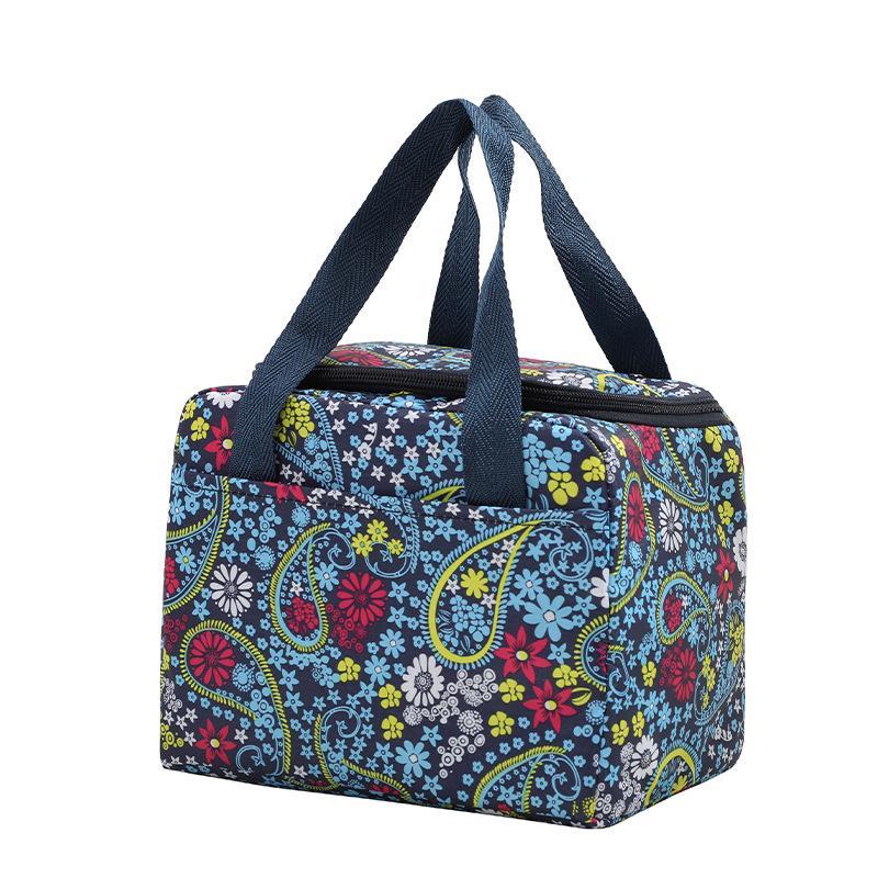 Floral Pattern Lunch Bag, 1 Count Large Capacity Insulated Bag, Oxford Cloth Lunch Box Bag for Home Kitchen Outdoor Camping Picnic