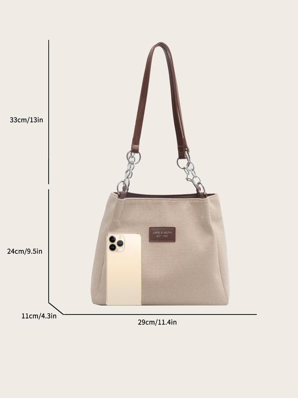 Women's Solid Color Chain Decor Tote Bag, Fashionable Large Capacity Shoulder Bag for Work & School, Casual Trendy Versatile High-quality Daily Commuting Bag