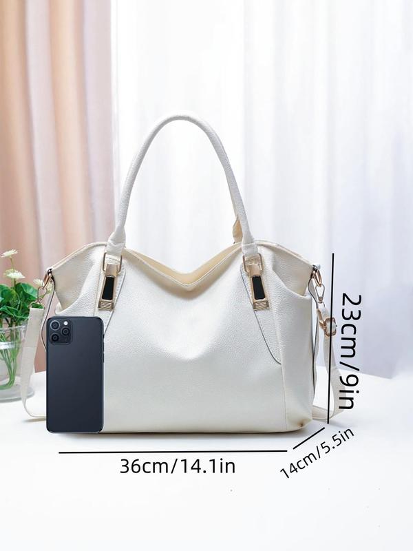 Women's Fashionable Plain Pu Leather Handbag, Elegant Casual Versatile Zipper Tote Bag, Simple All-match Bag for Daily Life & Work