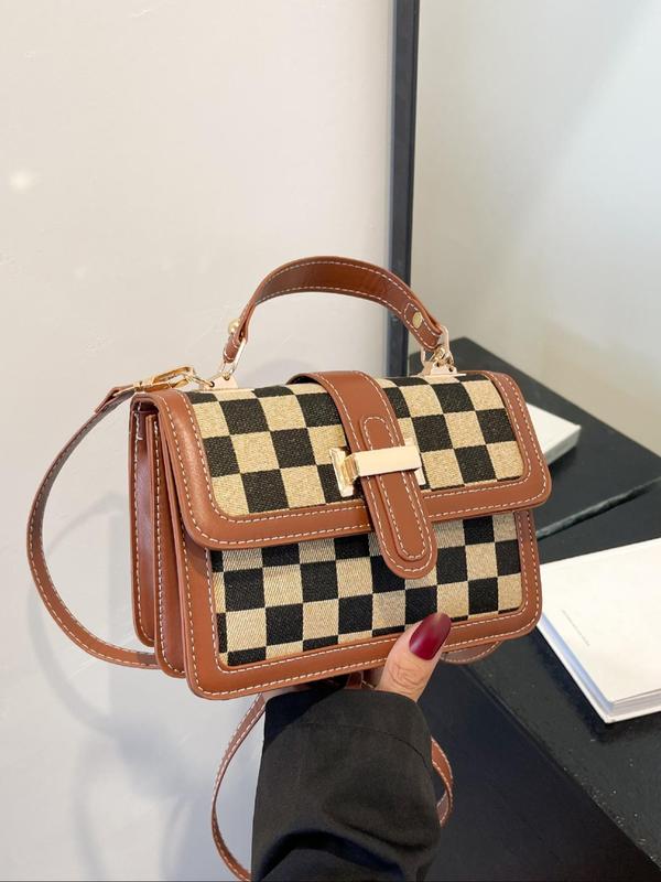 Women's Fashionable Plaid Pattern Handbag, Casual Versatile Shoulder Bag for Daily Used, Trendy All-match Commuter Bag