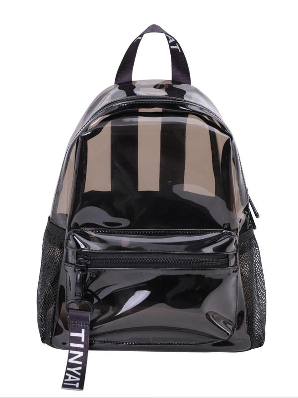 Women's Sporty Transparent Backpack with Color Block Keychain, Casual Trendy Clear Backpack for Summer, Fashionable Backpack for Gym, Travel, Beach, School