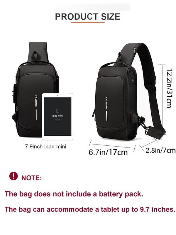 Men's Sporty Sling Bag with Combination Lock & Usb Port, Fall Business Waterproof Chest Bag, Designer Crossbody Bags for Men, Simple All-match Designer Bags for Travel