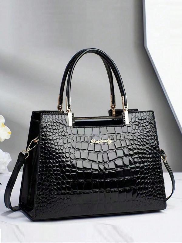 Fashionable Crocodile Embossed Handbag, Letters Decorated Large Capacity Handbag, Elegant Shoulder Bag for Women, Trendy Versatile Daily Commuting Bag