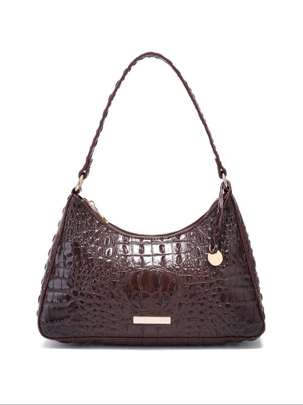 Women's Vintage Crocodile Embossed Shoulder Bag, Unique Bags, Shoulder Purse, 2024 Summer Trendy Zipper Underarm Bag, Versatile High-quality Bag, Girl Fashion Bag for Party, Club, Dating