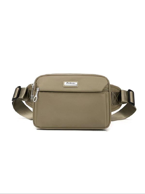 Women's Letters Patched Fanny Pack, Casual Solid Color Zipper Chest Bag for Daily Used, Multi-layer Zipper Fanny Pack