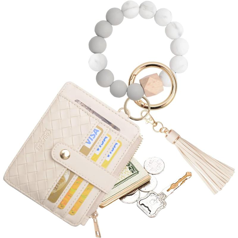 COOLANS Wristlet Bracelet Keychain Credit Card Holder Purse,Rfid Blocking Zip Slim Wallet,Tassel Key Ring Wallet for Women COOLANS