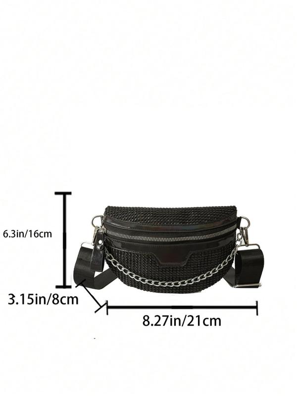 Women's Fashion Rhinestone Decorated Fanny Pack, Casual Versatile Zipper Design Sling Bag for Daily Used, Trendy All-match Chest Bag