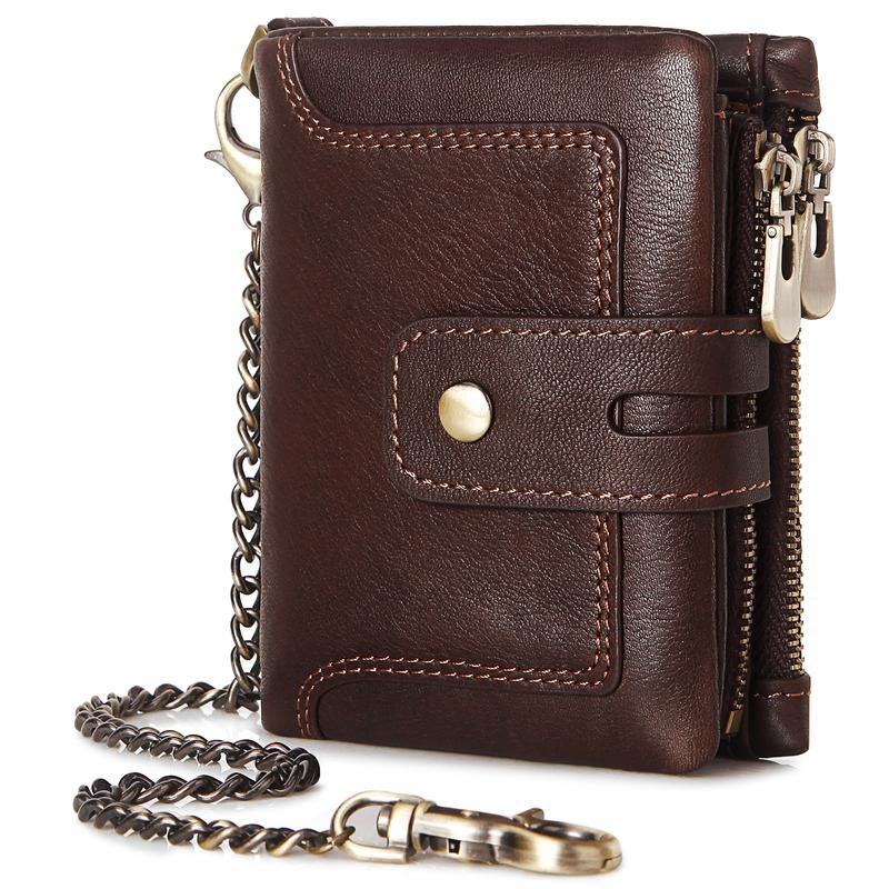 Men's Wallets,Men's Cowhide RFID Anti-Magnetic Short Wallet with Zipper Coin Purse