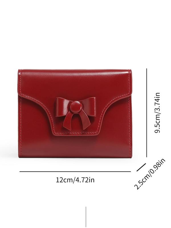 Women's Elegant Pu Leather Bowknot Design Short Wallet,  Luxury Purses, Minimalist Trendy Solid Color Trifold Wallet, Chic All-match Card Holder for Daily Use