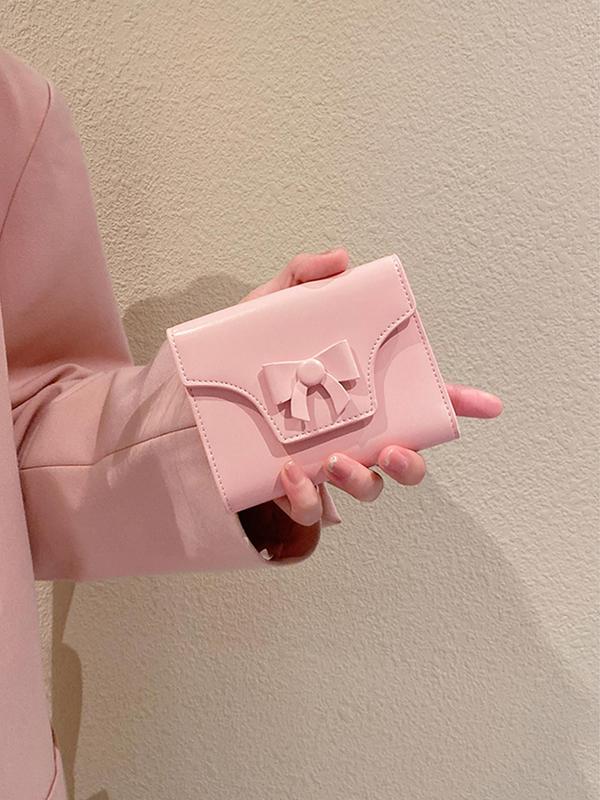 Women's Elegant Pu Leather Bowknot Design Short Wallet,  Luxury Purses, Minimalist Trendy Solid Color Trifold Wallet, Chic All-match Card Holder for Daily Use