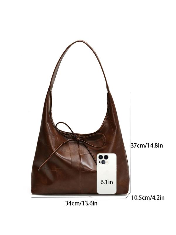 Women's Solid Color Bow Design Tote Bag, Fashionable Large Capacity Shoulder Bag for Daily Used, Casual Trendy Versatile High-quality Daily Commuting Bag