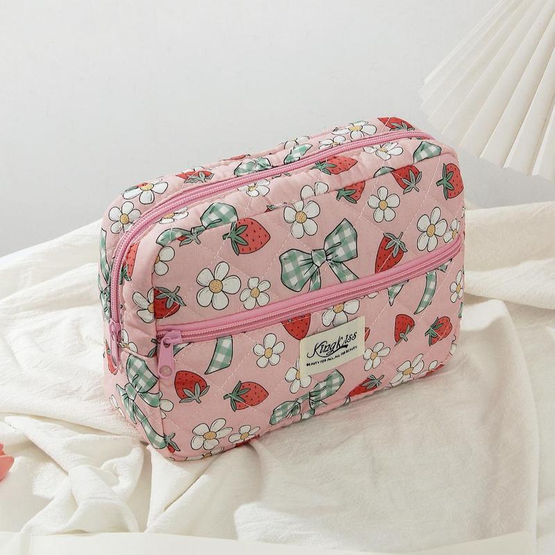 Strawberry Pattern Makeup Bag Set, 3 Counts set Double Layer Cosmetic Storage Bag, Zipper Makeup Organizer Pouch, Versatile Storage Bag for Travel, Outing