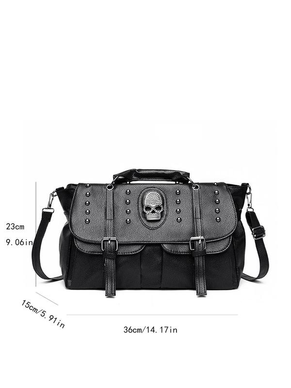 Women's Punk Style Skull Design Studded Decor Crossbody Bag, Fashionable PU Leather Shoulder Bag for Daily Used, Casual Trendy Versatile High-quality Daily Commuting Bag