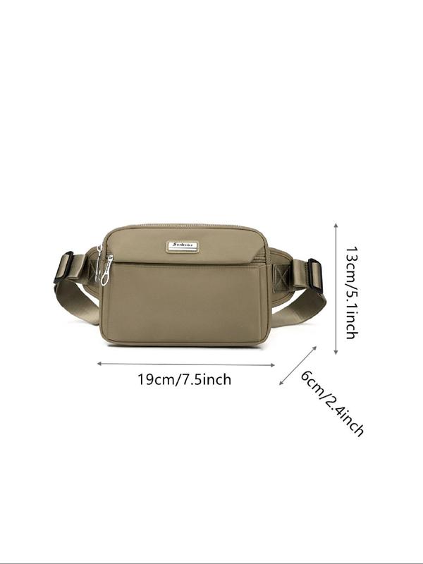 Women's Letters Patched Fanny Pack, Casual Solid Color Zipper Chest Bag for Daily Used, Multi-layer Zipper Fanny Pack