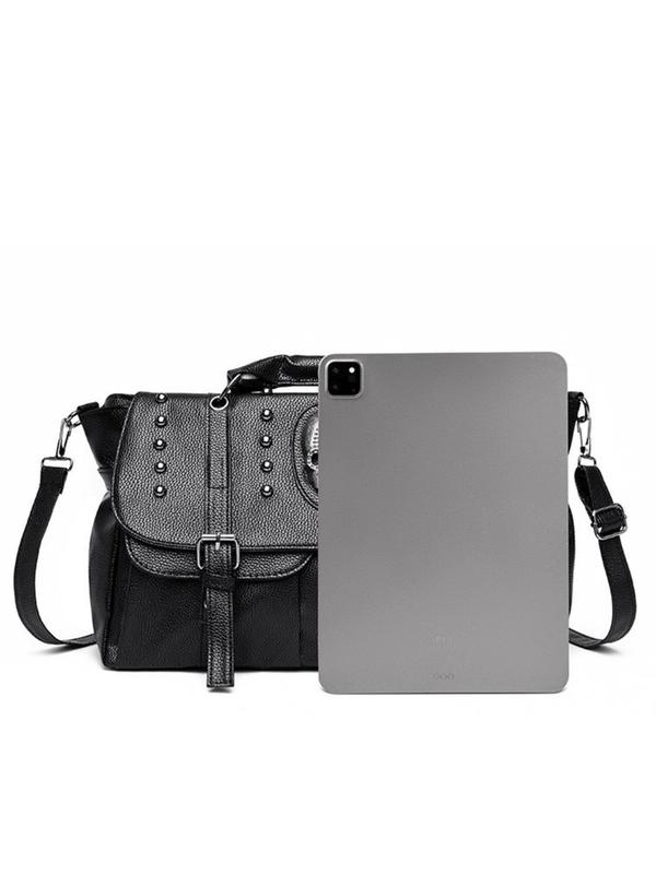 Women's Punk Style Skull Design Studded Decor Crossbody Bag, Fashionable PU Leather Shoulder Bag for Daily Used, Casual Trendy Versatile High-quality Daily Commuting Bag