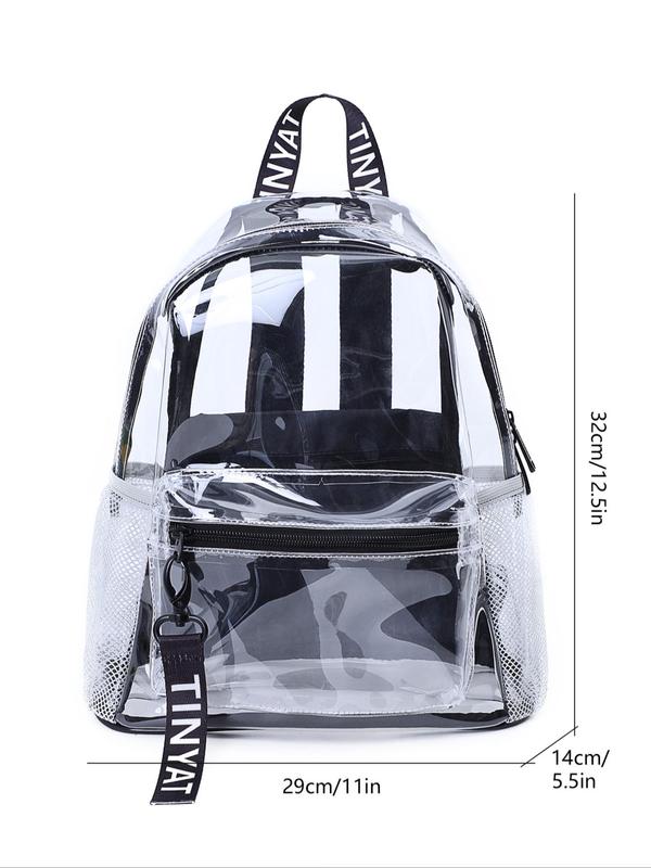 Women's Sporty Transparent Backpack with Color Block Keychain, Casual Trendy Clear Backpack for Summer, Fashionable Backpack for Gym, Travel, Beach, School