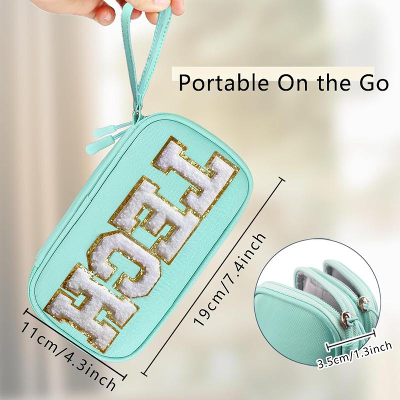 Electronics Organizer Bag Travel with Chenille Letter Patch TECH Traveling  Have Accessories Cute Personalized Gift for Women  Cord Charger Storage Pouch (Greenish Blue)