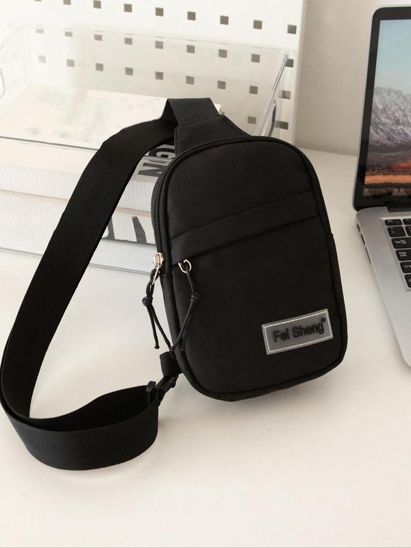 Men's  Letter Label Decorated Zipper Belt Bag, Casual Lightweight Small Sling Bag for Work & School, Versatile Sling Bag for Outdoor Sports