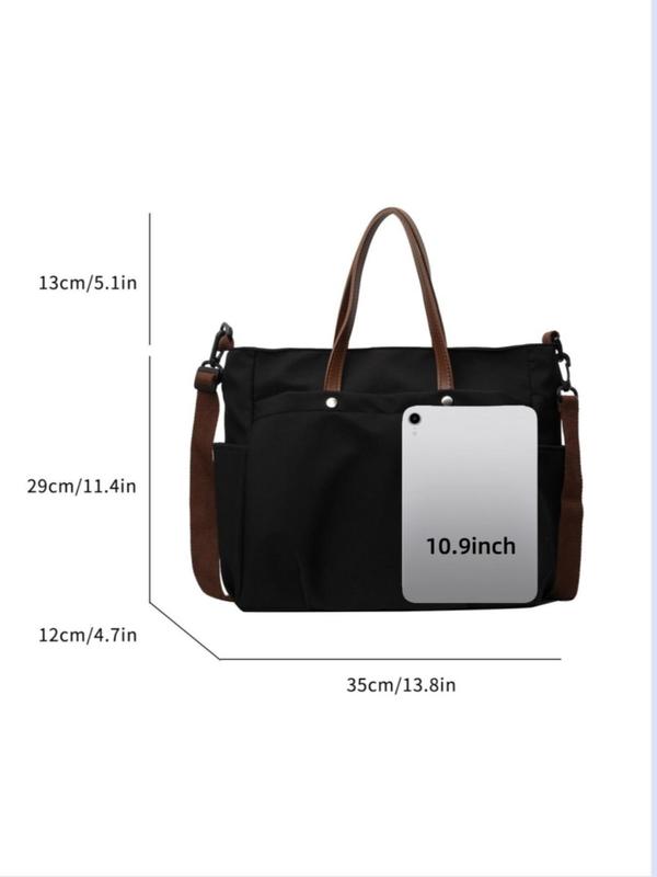 Women's Solid Color Nylon Tote Bag, Fashionable Lightweight Foldable Travel Bag, Casual Versatile Commuter Bag for Work & Daily Used