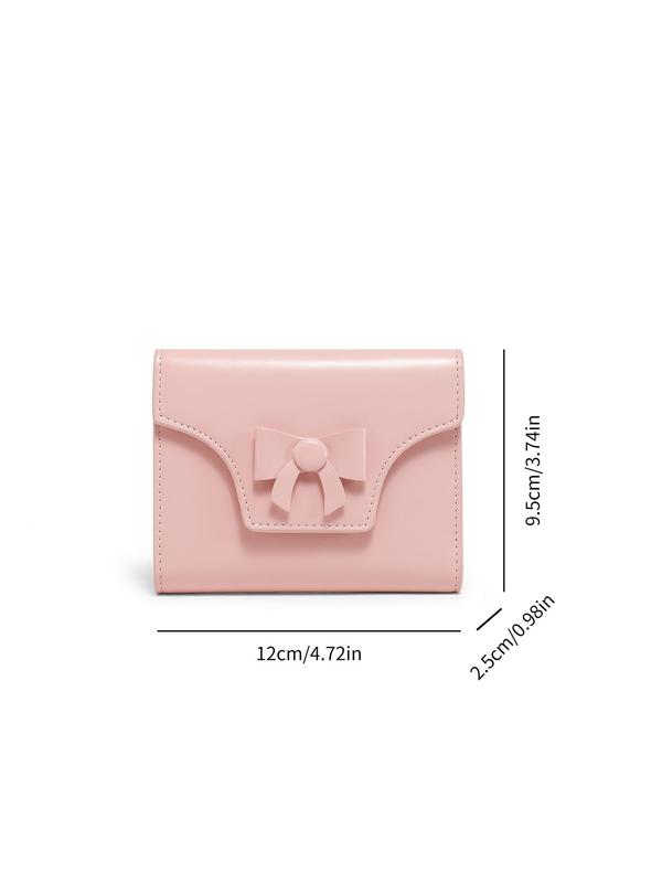 Women's Elegant Pu Leather Bowknot Design Short Wallet,  Luxury Purses, Minimalist Trendy Solid Color Trifold Wallet, Chic All-match Card Holder for Daily Use