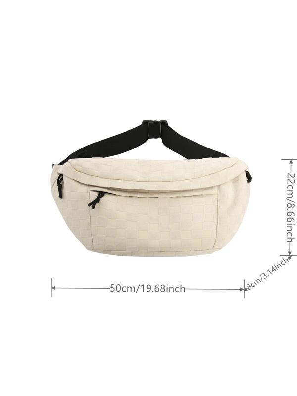 Women's Fashionable Plaid Textured Fanny Pack, Simple Zipper Large Capacity Sports Bum Bag, Casual All-match Chest Bag for Daily Used, Bags for Women