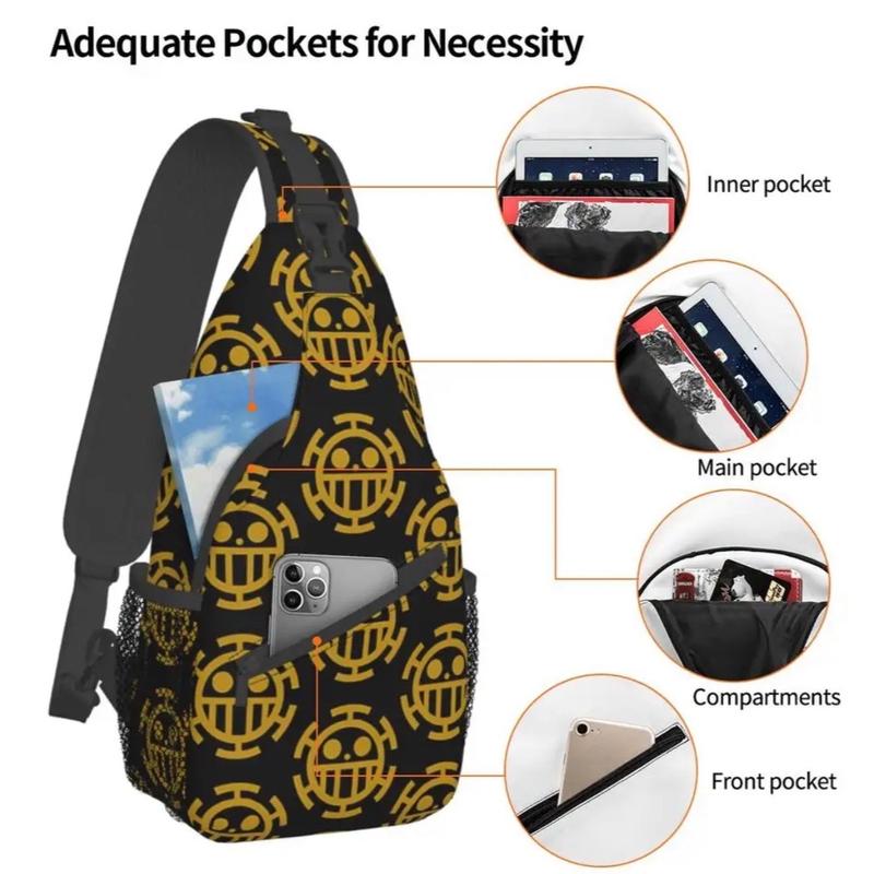 Trafalgar Law Crossbody Chest Bags with Multiple Pockets Anime Manga Shoulder Bag Hearts Pirate Backpack for Traveling Sports and Adult Teens Unisex Back to School - Luffy Straw Hat Zoro Roronoa