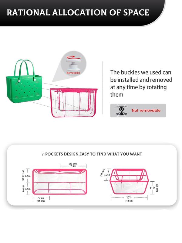 2024 Clear Beach Bag Organizer for Summer, Original Accessories for Xl Bogg Bag, Transparent Divided Storage Bag with Zipper, Bag Insert for Women & Girls, Back To School Bag Accessories