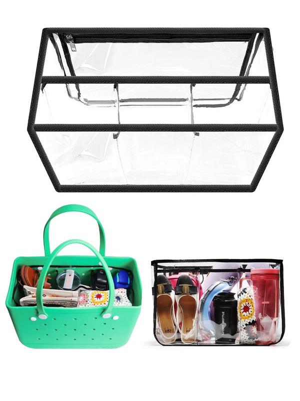 2024 Clear Beach Bag Organizer for Summer, Original Accessories for Xl Bogg Bag, Transparent Divided Storage Bag with Zipper, Bag Insert for Women & Girls, Back To School Bag Accessories