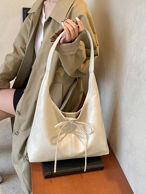 Women's Solid Color Bow Design Tote Bag, Fashionable Large Capacity Shoulder Bag for Daily Used, Casual Trendy Versatile High-quality Daily Commuting Bag