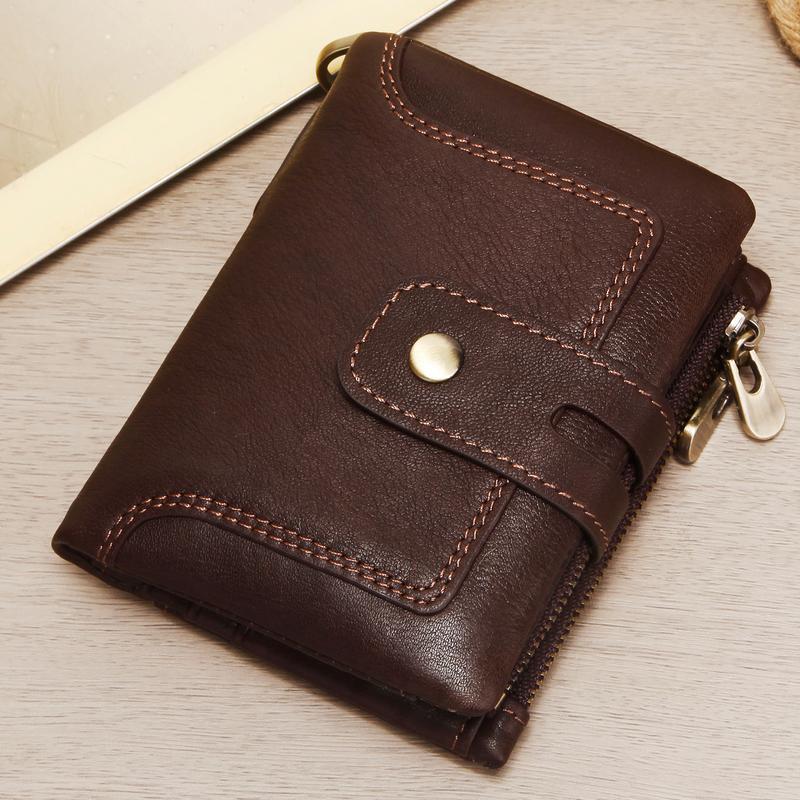 Men's Wallets,Men's Cowhide RFID Anti-Magnetic Short Wallet with Zipper Coin Purse