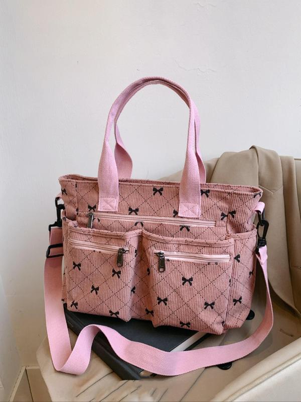 Creative Full Cherry Plain Leopard Print Tote Bag, Tote Bags for School Fashionable Cute Zipper Shoulder Bag for Women & Girls, Casual Commuter Bag for Daily Used for Fall 2024, Purse