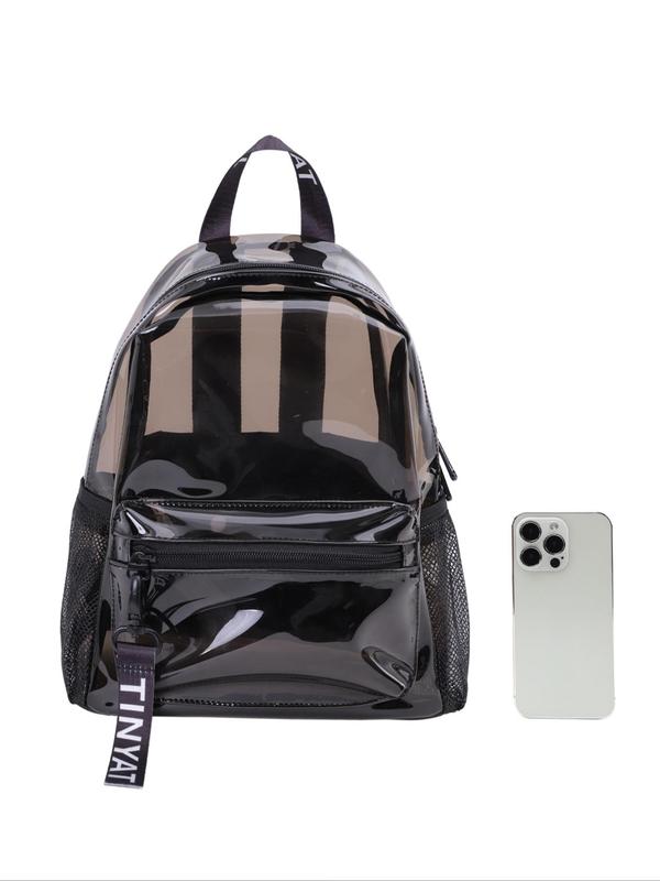 Women's Sporty Transparent Backpack with Color Block Keychain, Casual Trendy Clear Backpack for Summer, Fashionable Backpack for Gym, Travel, Beach, School