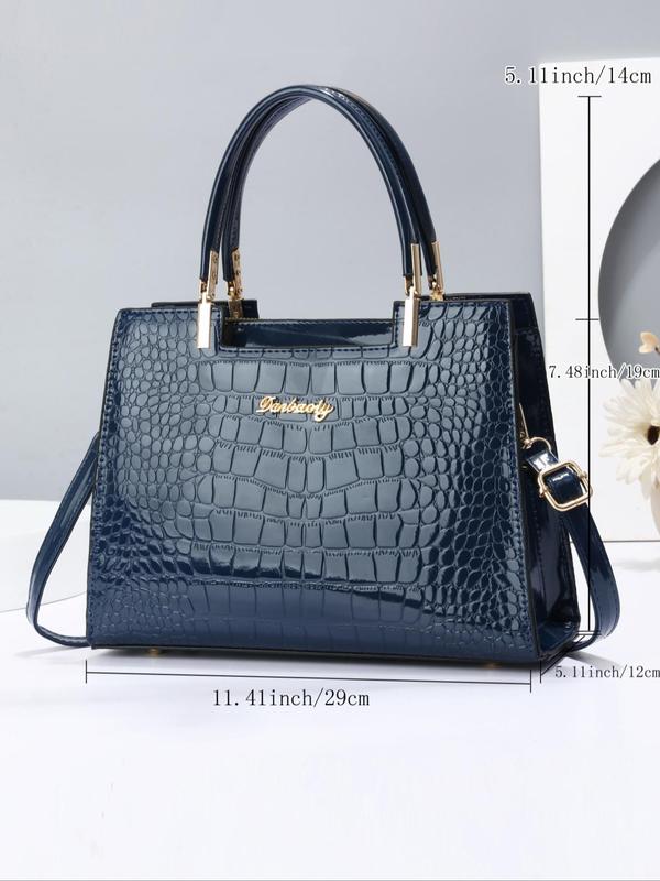 Fashionable Crocodile Embossed Handbag, Letters Decorated Large Capacity Handbag, Elegant Shoulder Bag for Women, Trendy Versatile Daily Commuting Bag