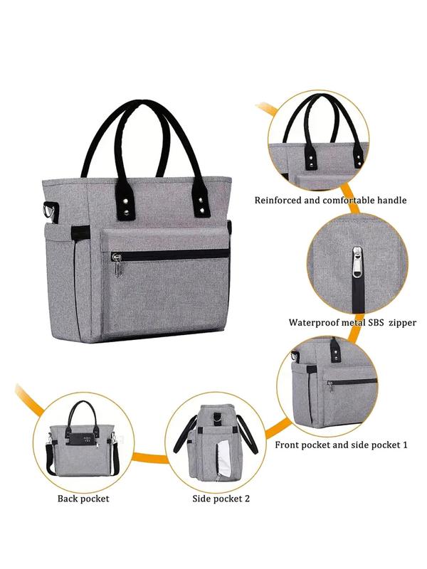 Casual Solid Color Lunch Bag, Large Capacity Insulated Tote Shoulder Bag, Zipper Lunch Box Bag for Work, School, Travel, Picnic