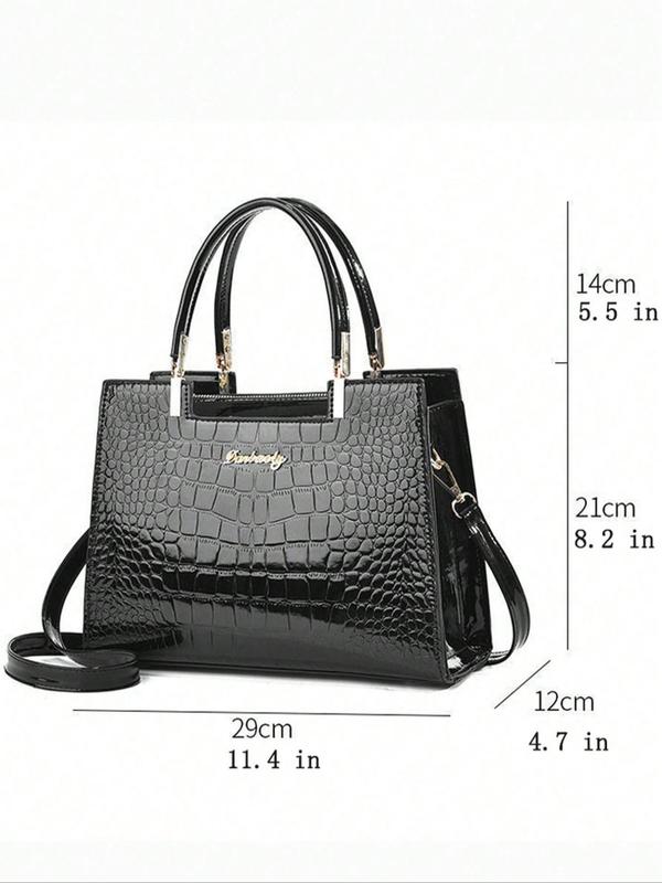 Fashionable Crocodile Embossed Handbag, Letters Decorated Large Capacity Handbag, Elegant Shoulder Bag for Women, Trendy Versatile Daily Commuting Bag